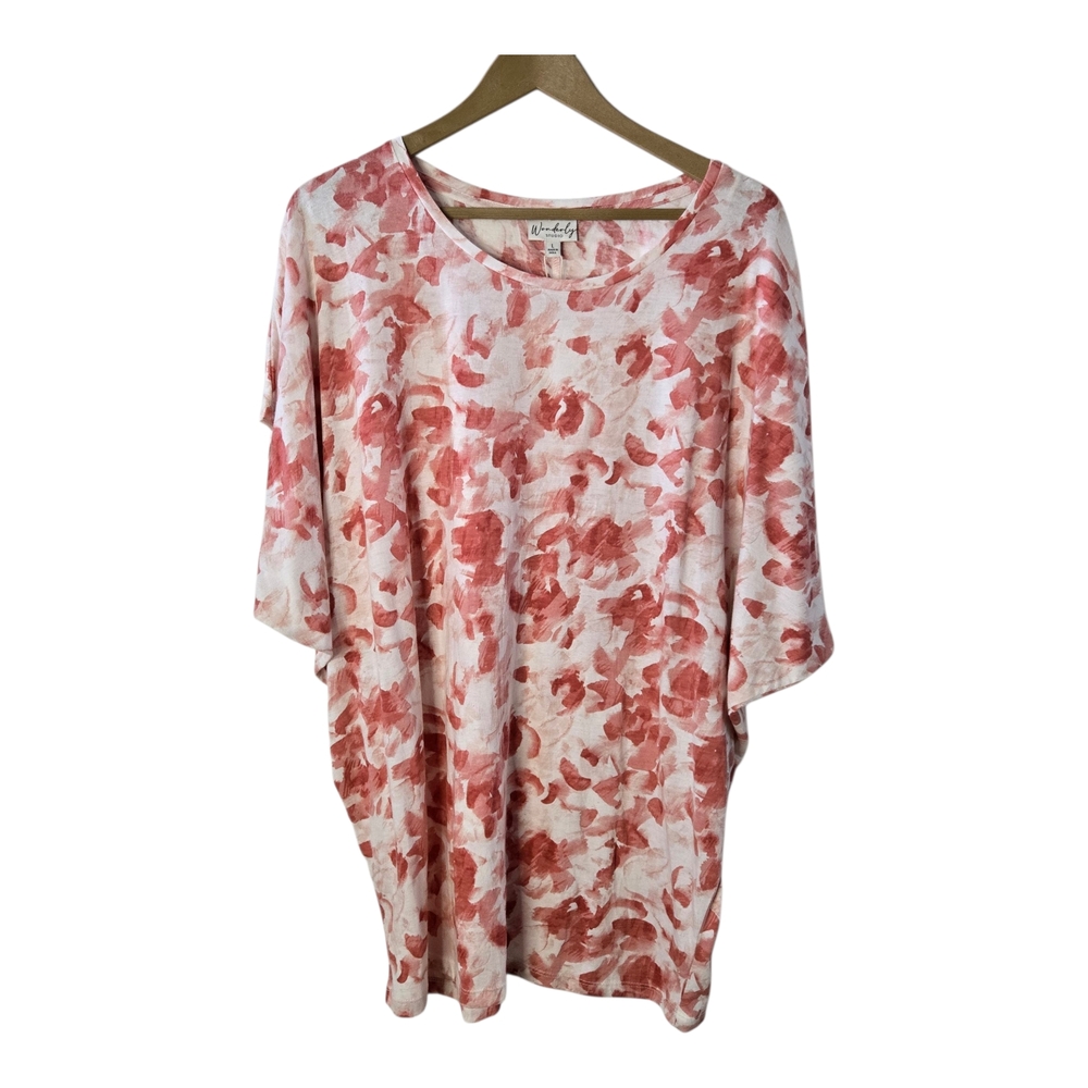 Wonderly Women's Size L Pink Abstract Cap Dolman Sleeve NWT Top
